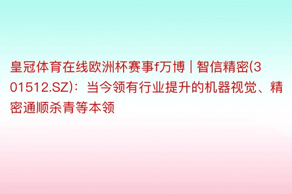 皇冠体育在线欧洲杯赛事f万博 | 智信精密(301512.SZ)：当今领有行业提升的机器视觉、精密通顺杀青等本领