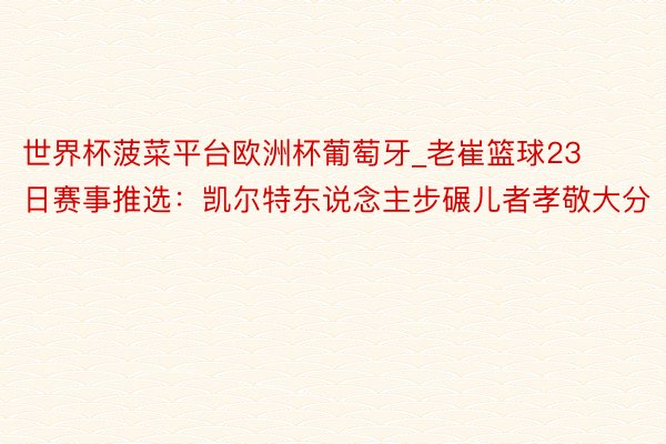 世界杯菠菜平台欧洲杯葡萄牙_老崔篮球23日赛事推选：凯尔特东说念主步碾儿者孝敬大分